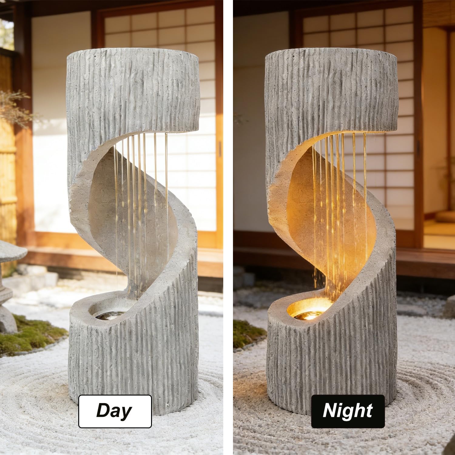 Outdoor Water Fountain with LED Lights - Resin Spiral Water Feature,29.9 Inch Modern Garden Decor for Patio, Yard & Lawn