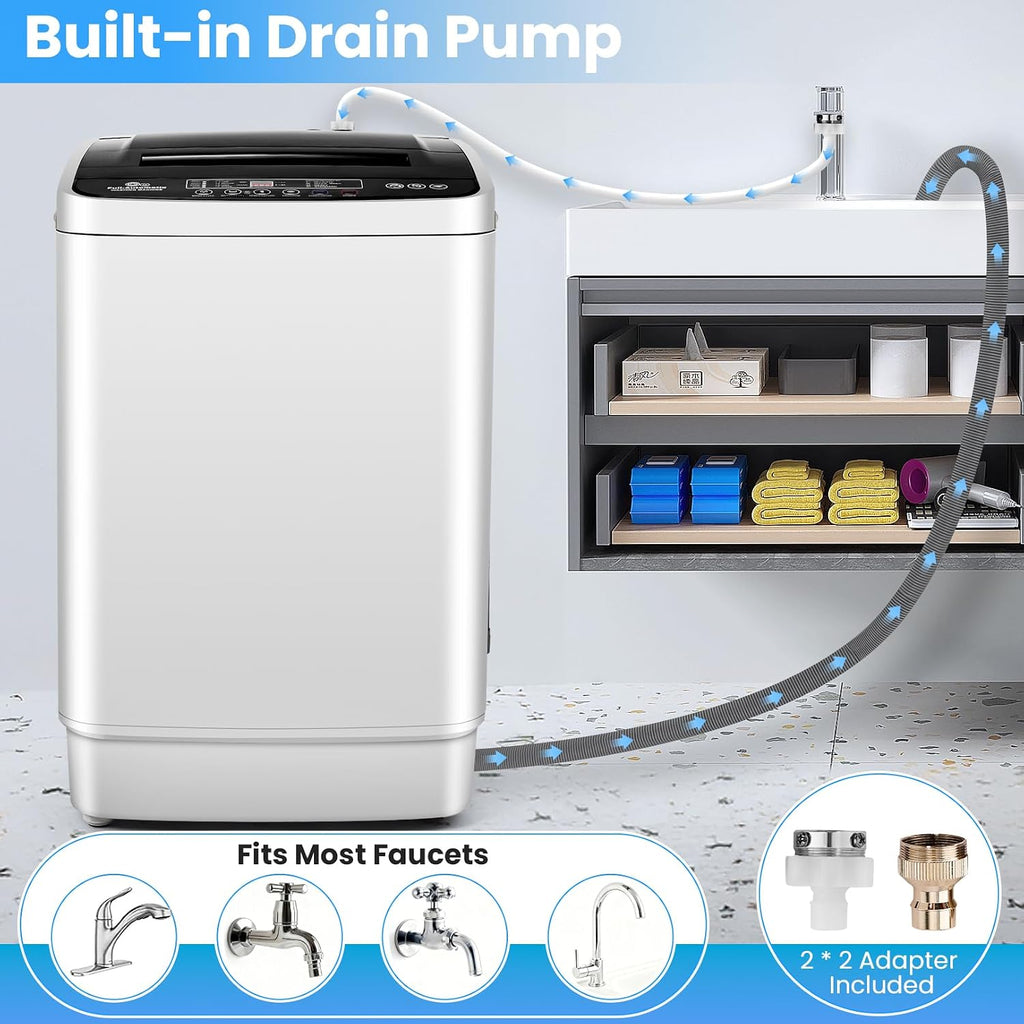 Nictemaw 20 lbs Portable Washer, 2.8 Cu.ft Fully Automatic Washing Machine with Dual Hot/Cold Inlets, 4 Wash Programs, 4 Water Levels & Drain Pump, Compact Laundry Washer for Apartment, RV, Dorm
