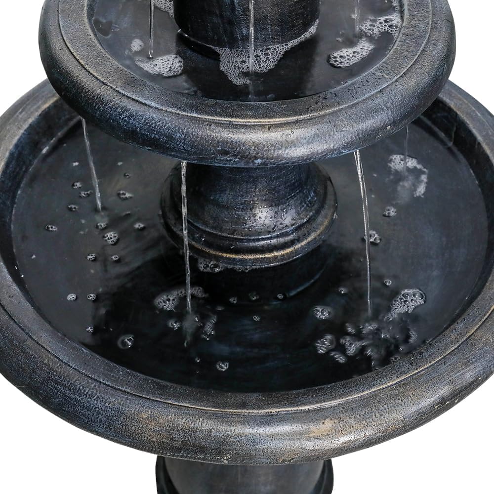 45.2' H Outdoor Floor Water Fountain, 3-Tiers Concrete Water Fountain with Submersible Electric Pump - Garden Cascading Waterfall for Yard Patio Lawn Home Decor