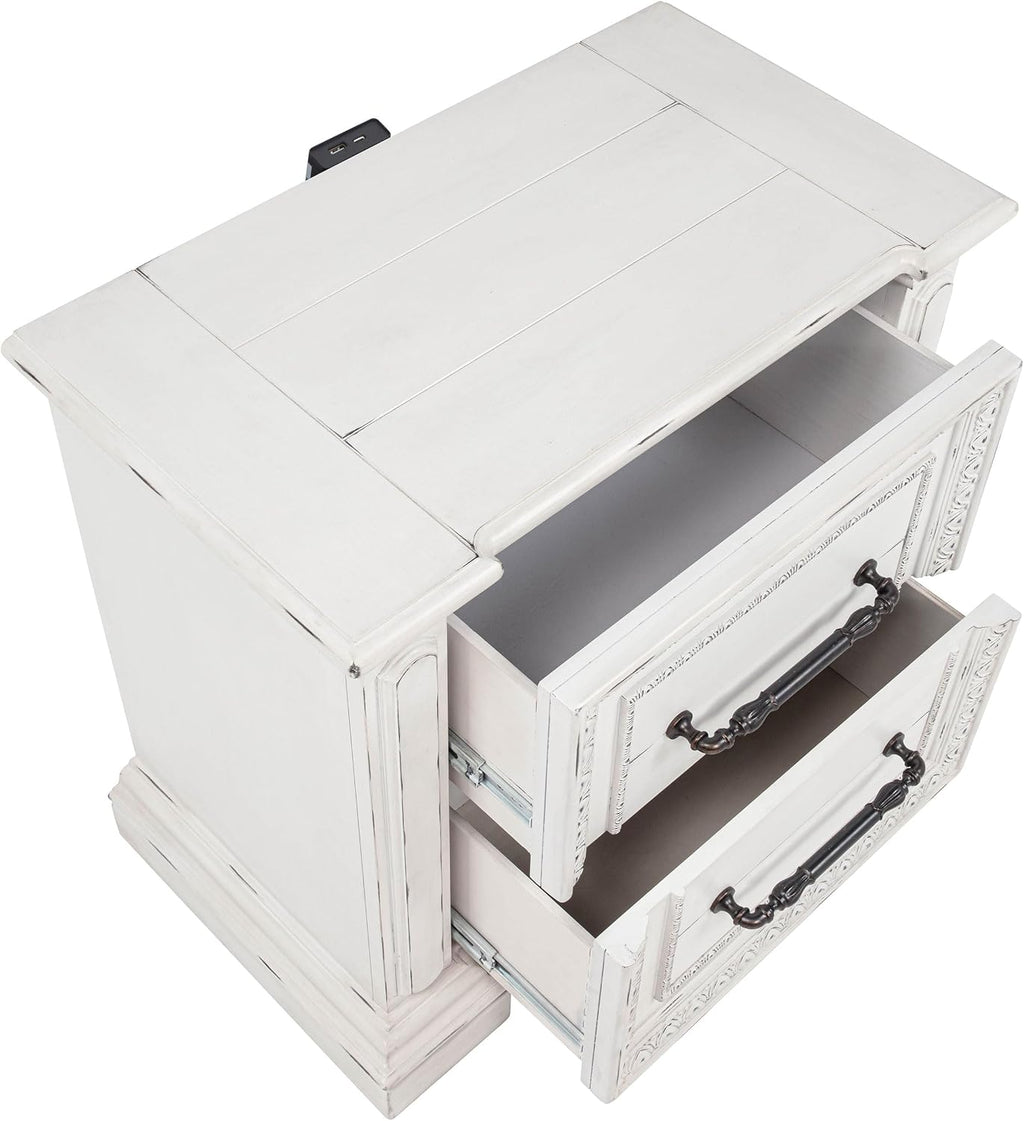 Coaster Home Furnishings - McKinney - Wood - 4-Piece Bedroom Set with Crown Moldings and USB Ports - Bedroom - Eastern King Size - Vintage White - 215871KE-S4