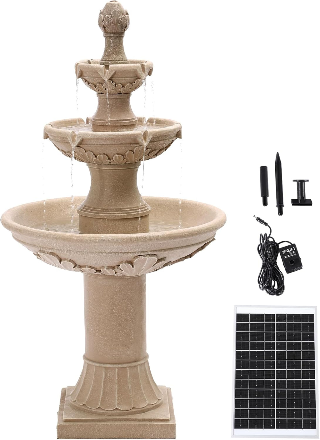Italian Solar Water Fountains Outdoor Garden Decor - 48.4''H Fountains and Waterfalls Outside, Large Cascading Indoor Floor-Standing Resin Bubbler Fountain Features W/Pump for Patio, Backyard