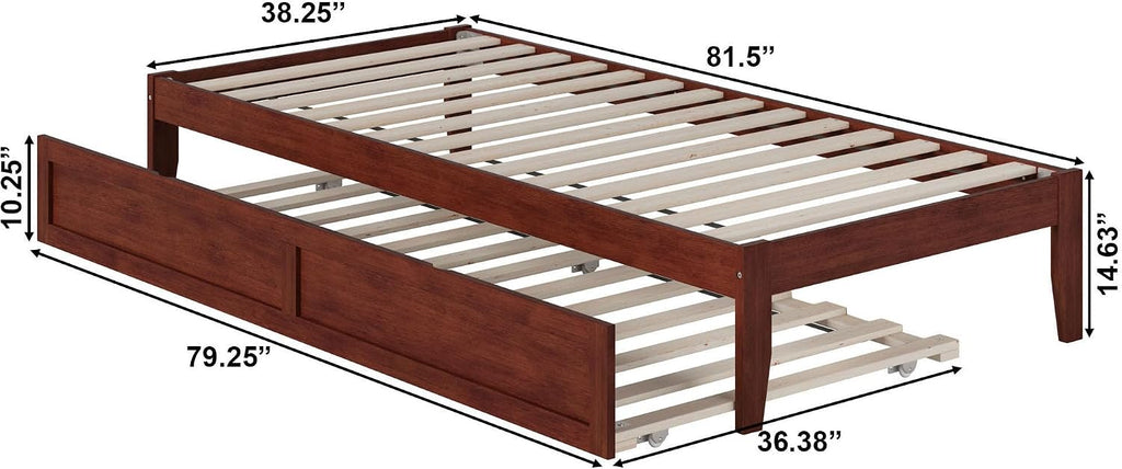 AFI Colorado Twin XL Size Platform Bed with Twin XL Trundle and Charging Station in Walnut