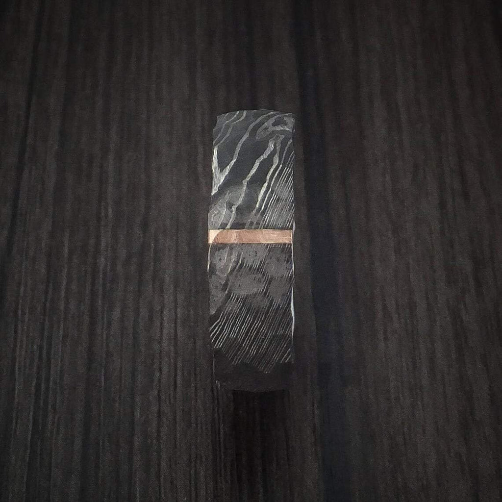 Damascus KE-207-AT Steel Ring Custom and Handmade Ring Hammer Finish Vertical Copper Inlay Steel Fathers Day Ring Wedding Band Rings (Color Might be Slightly Different)