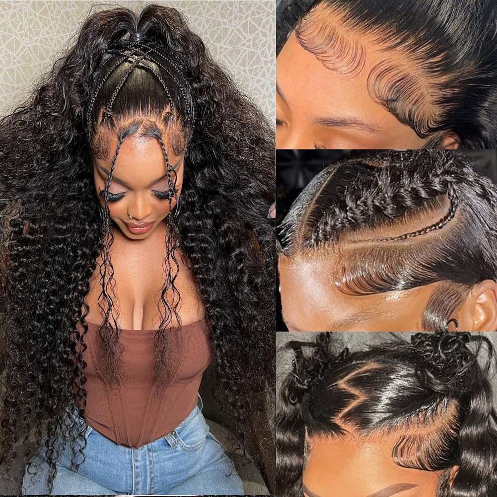 30 Inch Deep Wave Lace Front Wigs Human Hair 200% Density Curly Human Hair Wig for Women 13x4 HD Lace Frontal Wigs Pre Plcked with Baby Hair