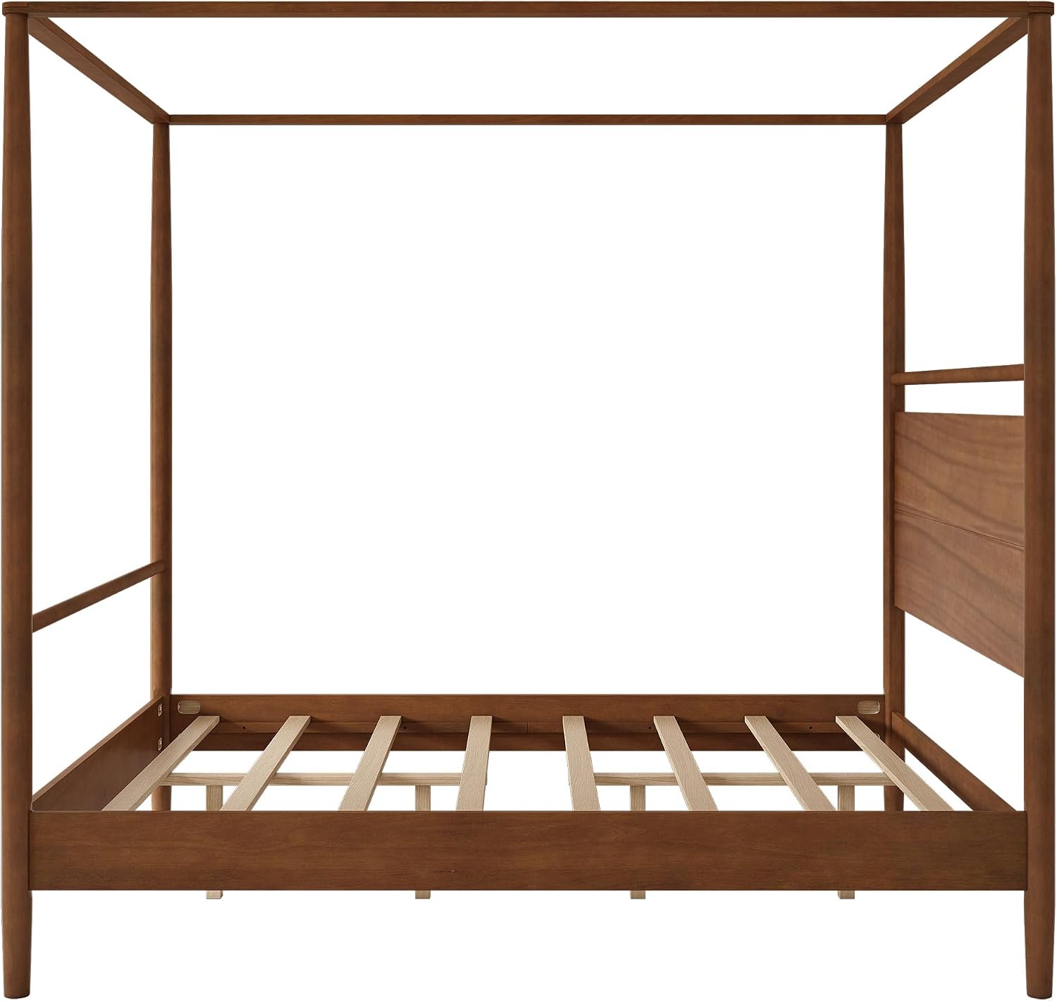 Queen Size Canopy Bed Frame with Headboard, Four-Poster Wood Platform Bed, No Box Spring Needed ﻿(Queen)