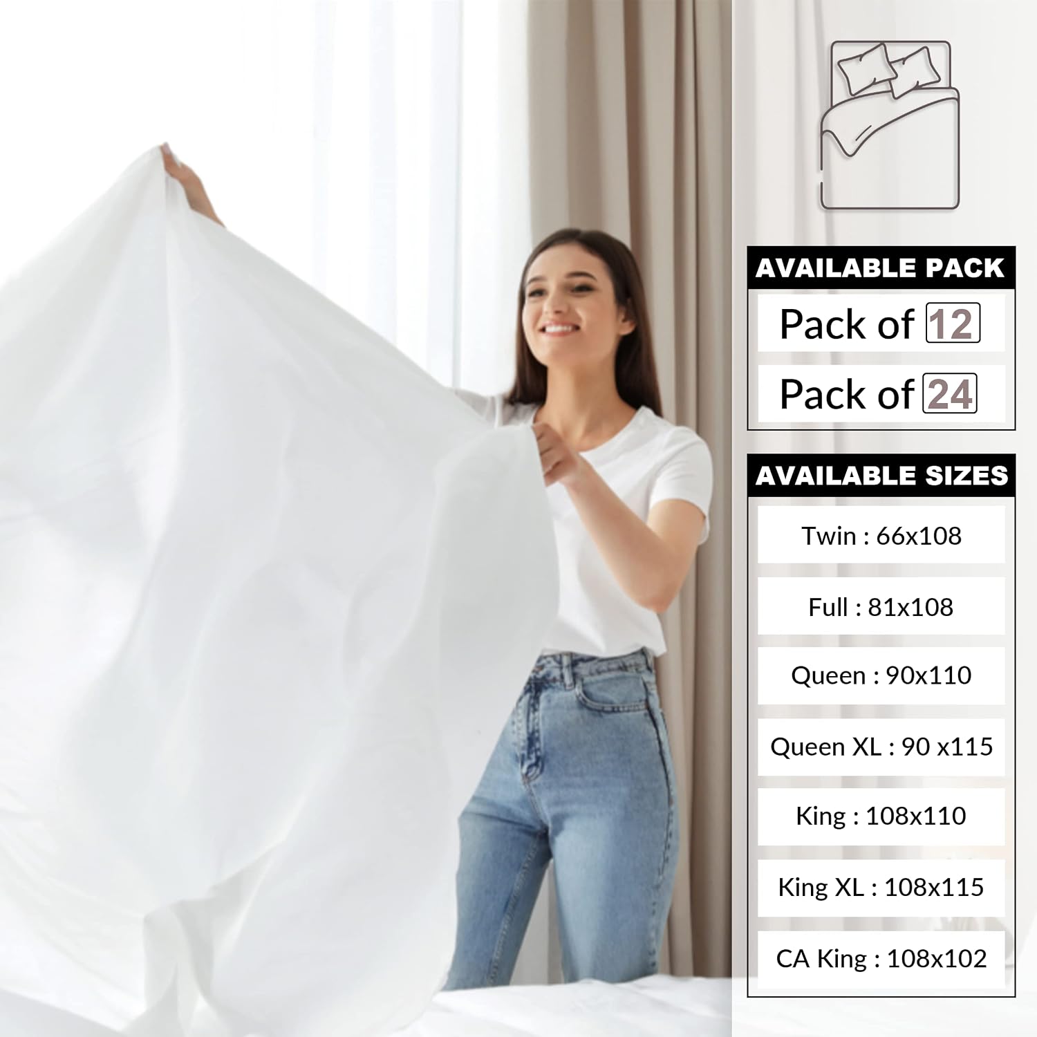 Flat Sheet (81'X108') Bright White T-200 Percale Hotel Linen, Extra Soft and Comfortable (12, Full T-200 Flat Sheet)