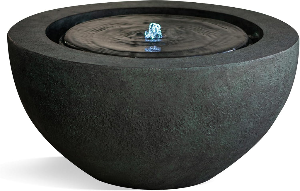 XBrand 19.8' W Round Sphere Water Fountain Indoor Outdoor with LED Light, Polyresin Bubbler Feature for Patio Garden Yard Home Décor, Dark Green