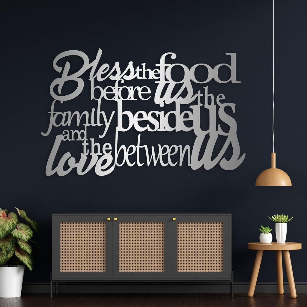 OSTCAL Bless The Food before Us Metal Wall Plaque, Prayer Wall Art, Dining Room Wall Decor (Black, 35x22in|90x56cm)