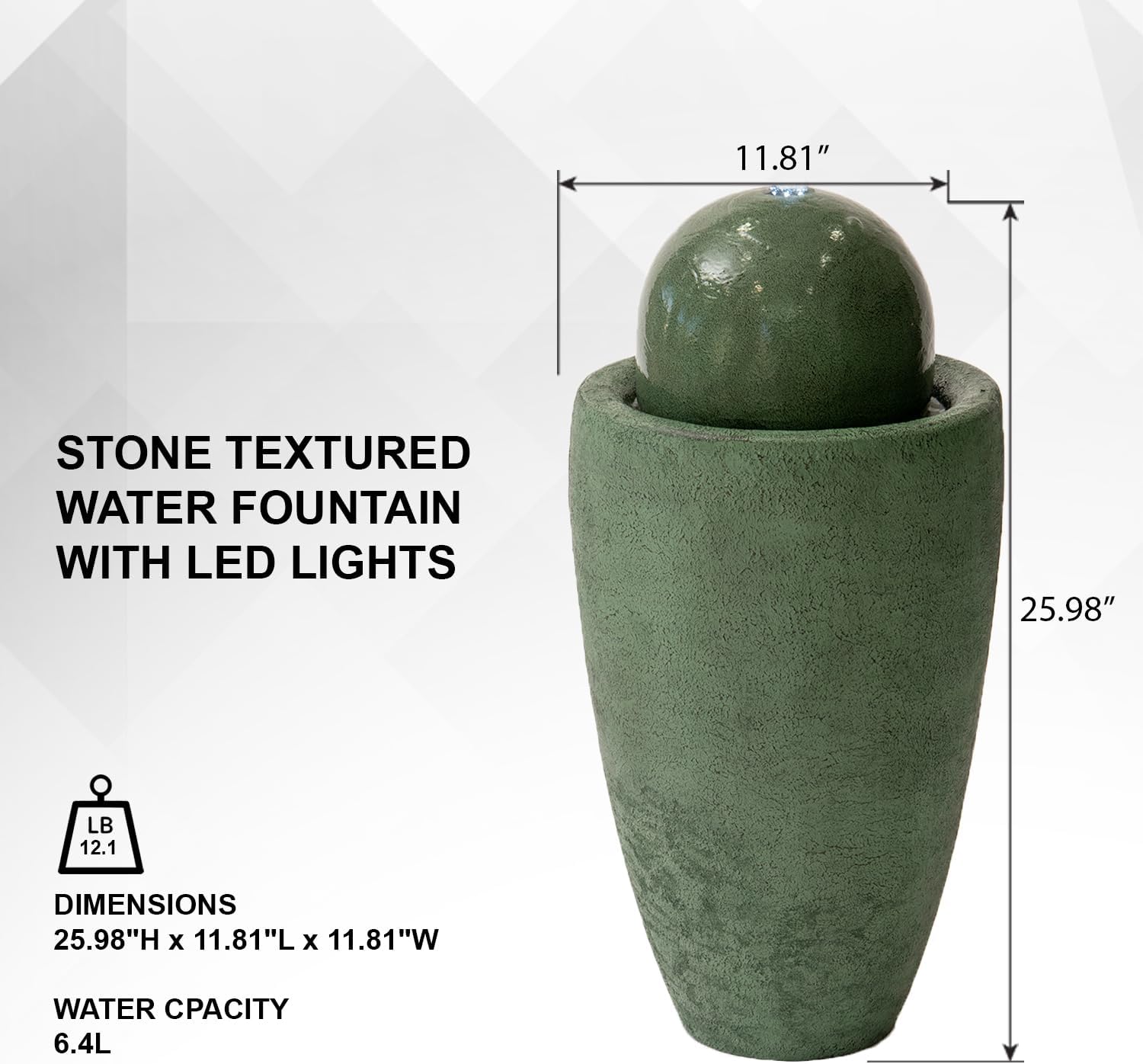 XBrand 25.98' Modern Sphere Water Fountain with LED Light – Indoor Outdoor Stone Texture Floor Fountain, Zen Bubbling Ball Water Feature for Garden Patio Porch