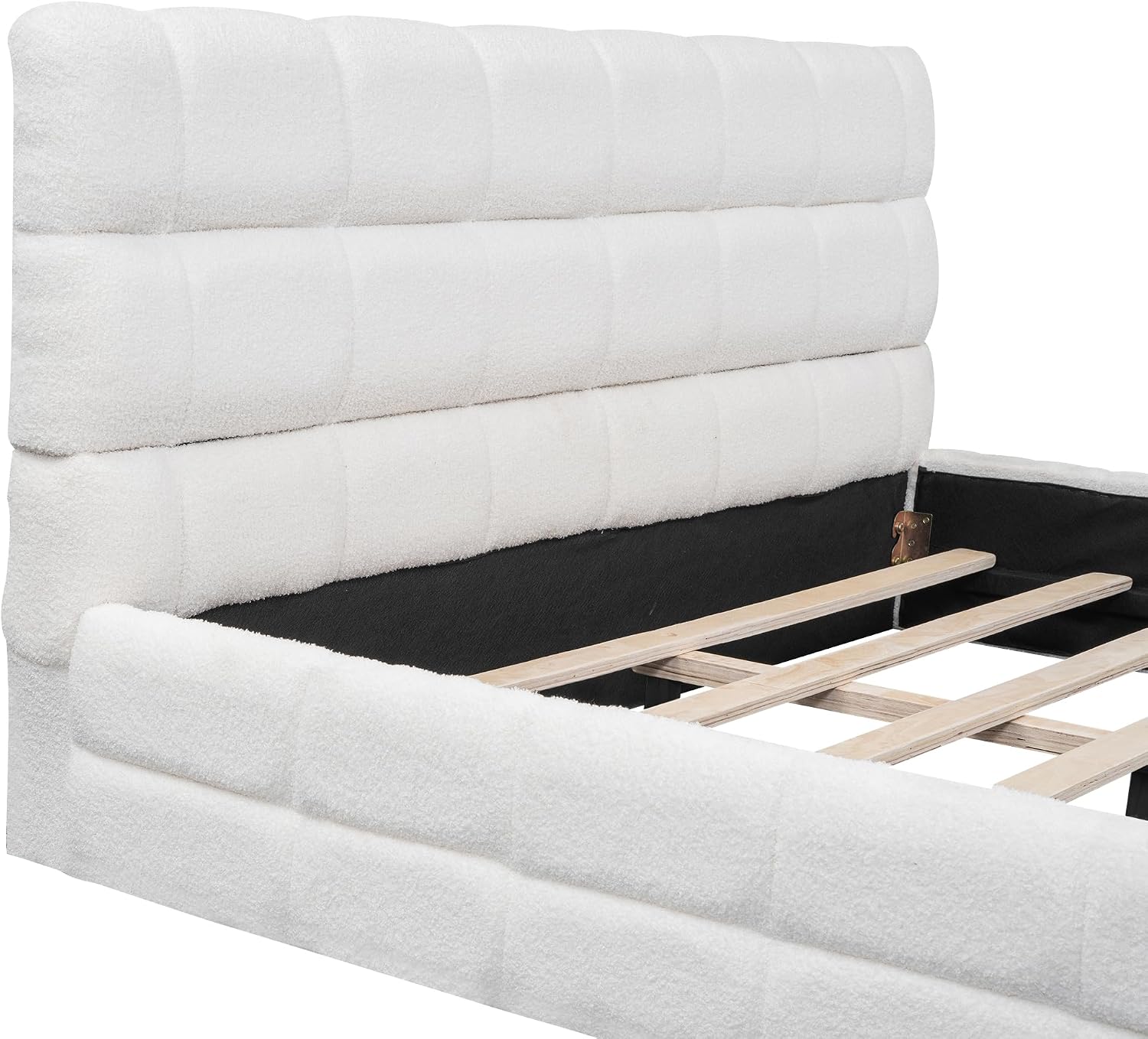 Ball & Cast Queen Size Low Bed Frame with Soft Fleece Headboard, Grounded Floor Platform Bed with Wood Slats Support for Kids Teens Adults,No Box Spring Needed,Easy Assembly,White