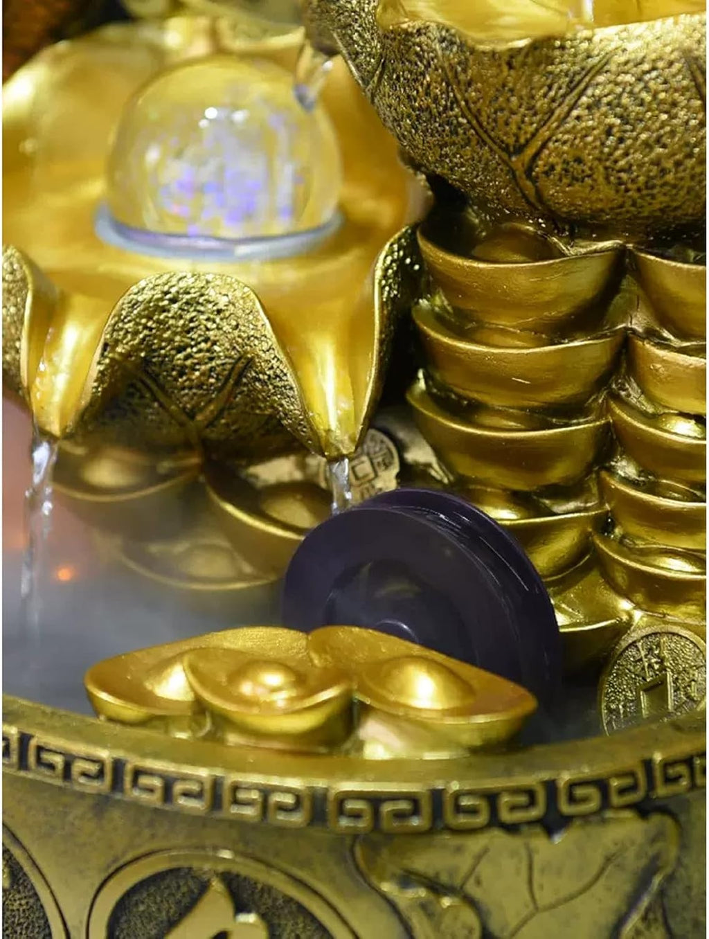 Indoor Water Fountain Tabletop Fountains Gold Color Tabletop Fountain with Water Pump, Fountain Fengshui Indoor Decoration Lucky Fortune Tabletop Decorative Waterfall for Office and Home Decor Meditat