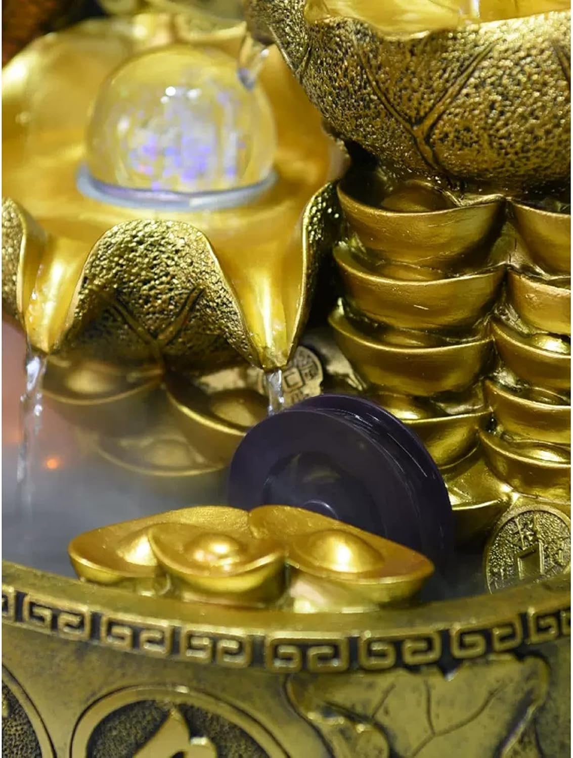 Indoor Water Fountain Tabletop Fountains Gold Color Tabletop Fountain with Water Pump, Fountain Fengshui Indoor Decoration Lucky Fortune Tabletop Decorative Waterfall for Office and Home Decor Meditat