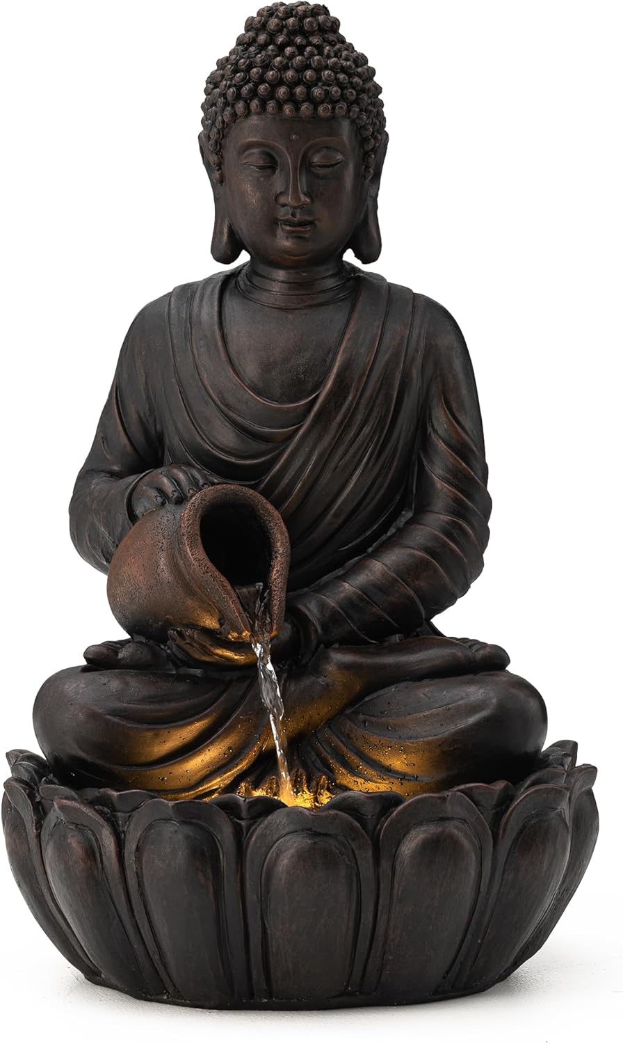 Glitzhome Buddha Fountain Outdoor 2 Tier Zen Style Buddha Water Fountains with Pump & LED Light, Buddha Fountains and Waterfalls Outdoor Floor Fountain Buddha Statues for Garden Patio Backyard 20.5'H