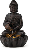 Glitzhome Buddha Fountain Outdoor 2 Tier Zen Style Buddha Water Fountains with Pump & LED Light, Buddha Fountains and Waterfalls Outdoor Floor Fountain Buddha Statues for Garden Patio Backyard 20.5'H
