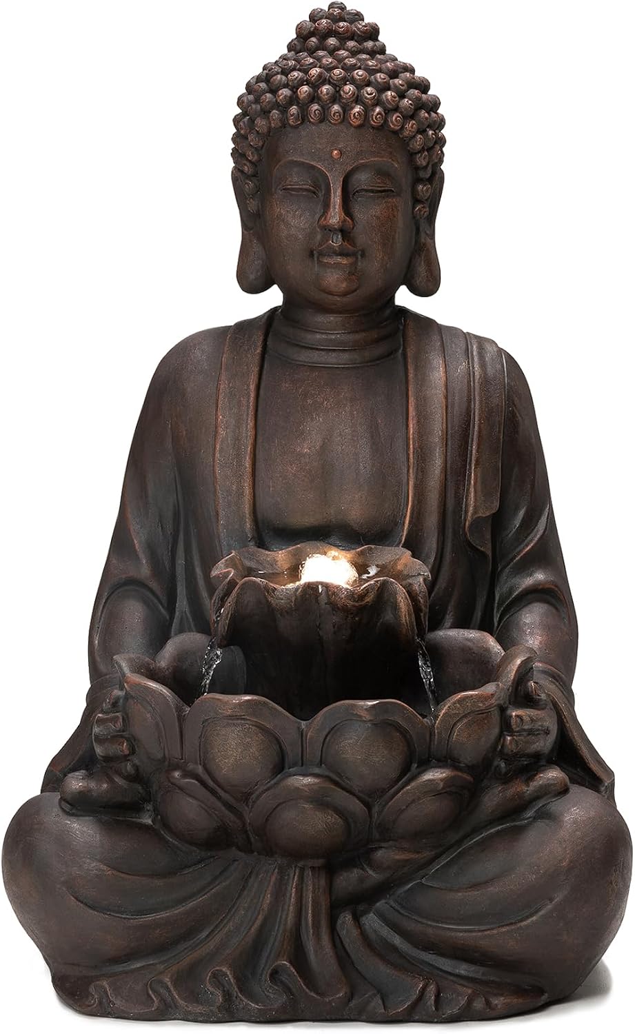 Glitzhome Zen Style Meditating Buddha Statue Fountain Polyresin Outdoor Decoration with Pump and LED Light, 23.25' H