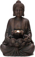 Glitzhome Zen Style Meditating Buddha Statue Fountain Polyresin Outdoor Decoration with Pump and LED Light, 23.25' H