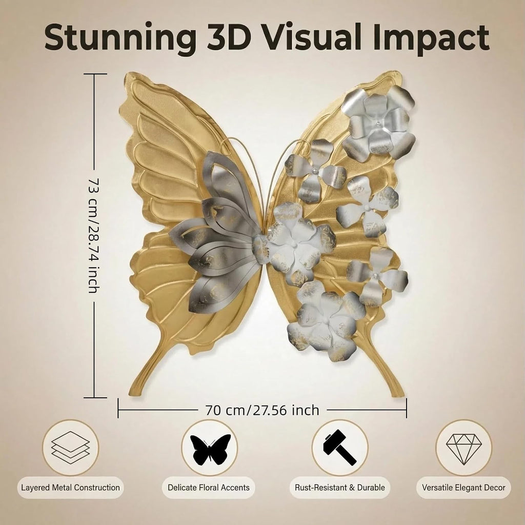 XWYLFDC Large Sized 3D Metal Wall Art Featuring Golden Butterfly With Black And White Gradient Flowers Exudes Luxury And Is Suitable Wall Decor For Living rooms Bedrooms Kitchens And Offices
