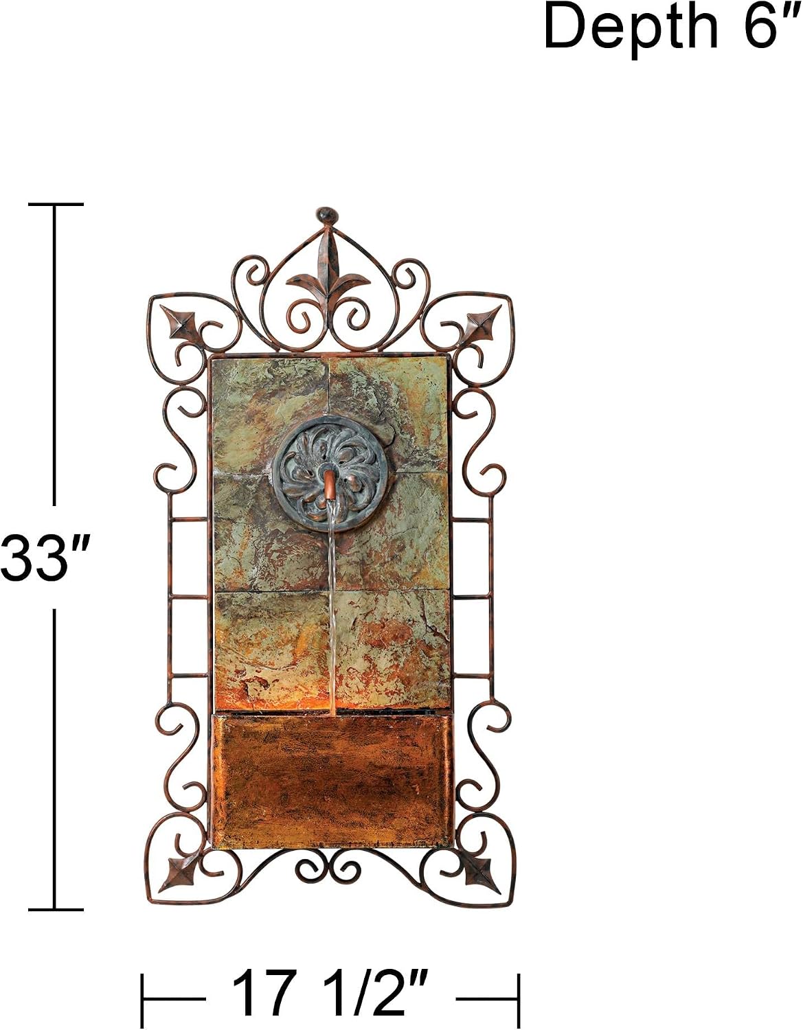 Ibizi 33' High Large Rustic Traditional Indoor Outdoor Decor Faux Stone Wall Fountain with Light LED Waterfall Iron Scroll Water Feature for Outside Garden Patio Yard Backyard Porch - John Timberland