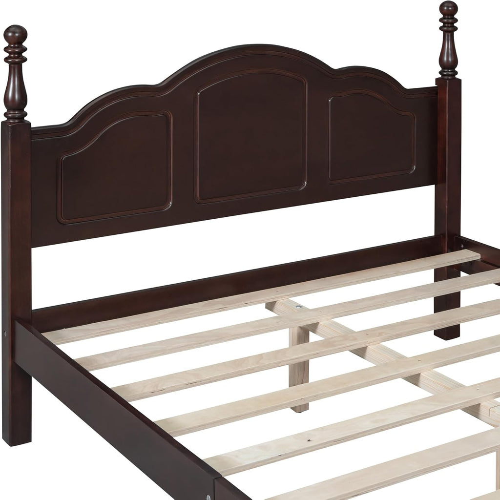 Merax Farmhouse Full Size Bed Frame with Tall Headboard, Wooden Retro Style Platform Bed with Headboard and Footboard, Wood Slats Support,No Box Spring Needed,Noiseless,Dark Walnut