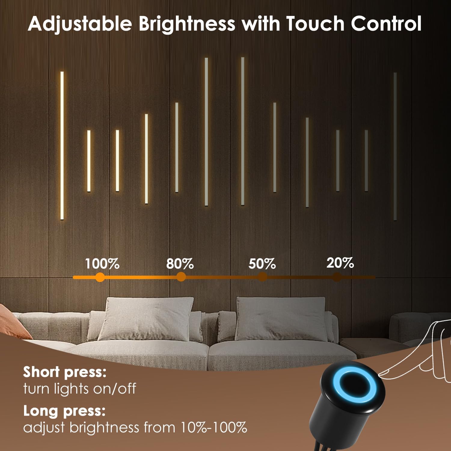 LED Recessed Lighting Kit Self-Adhesive LED Strip Lights for Interior Wood Slat Wall. Dimmable 3000K Wall Panel Lamps with Touch Control for Stairs & Home Decor(Black)
