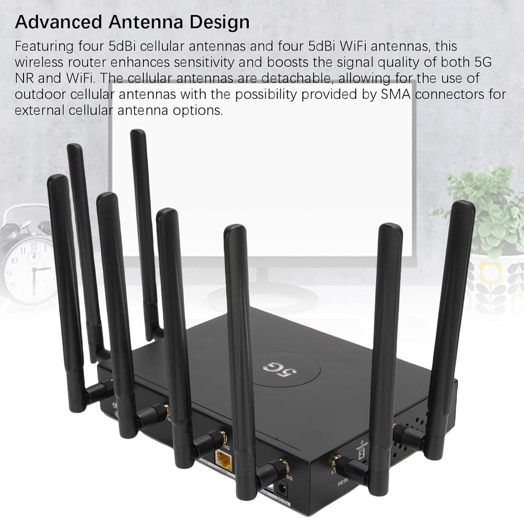 Dual Band 5G WiFi 6 CPE Router, NR SA NSA 5G Cellular Router with SIM Card Slot,2.5Gbps WAN/LAN Port, SDX62, 4x4 MU MIMO, Detachable Antennas, 100 Devices Simultaneously (Black)