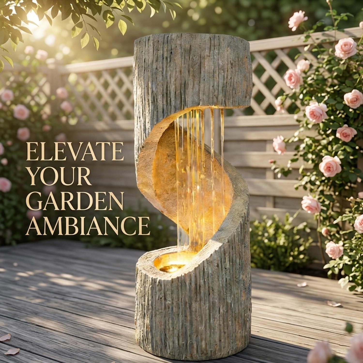 Outdoor Decorative Garden Fountain with LED Lights,39.4-inch High-Rotation Fountain Water Feature