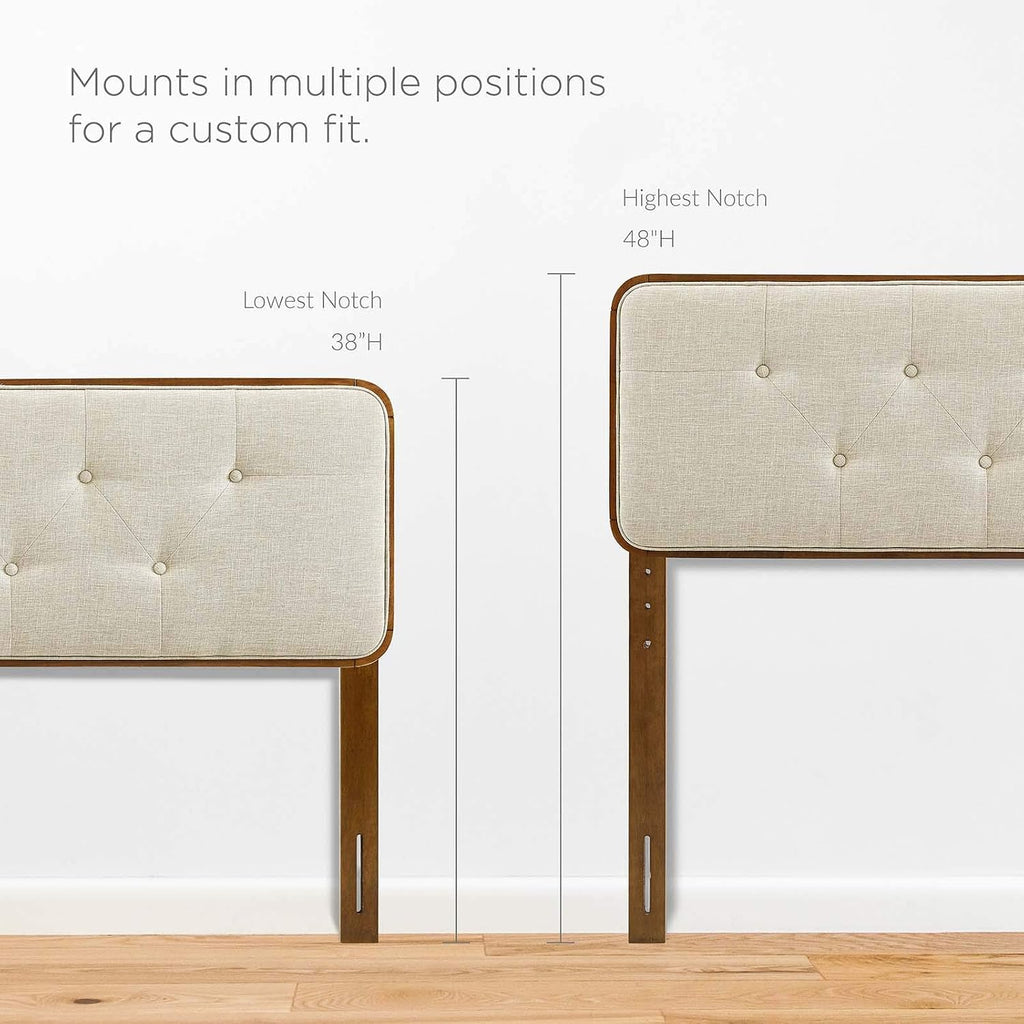 Modway Collins Tufted Twin Fabric and Wood Headboard in Walnut Beige
