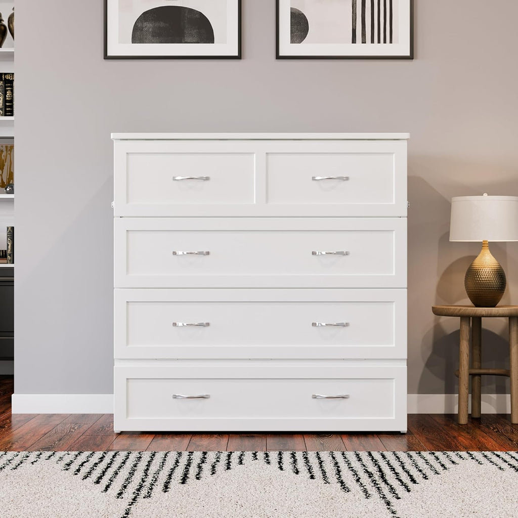 AFI, Northfield Murphy Bed Chest Twin XL with 6' Mattress, Storage Drawer & Built-in USB Charger, White