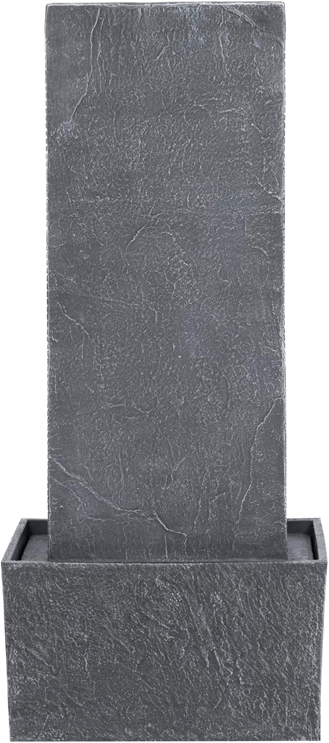 Teamson Home 29.25' Demeter Indoor/Outdoor Modern Waterfall Fountain with LED Lights, Black and Stone Gray