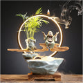 Ceramics Indoor Water Fountains Home Lucky Circulation Flowing Water Ornament Living Room Desktop Office Fountain with Mist and Backflow Incense Holder (Color : D)