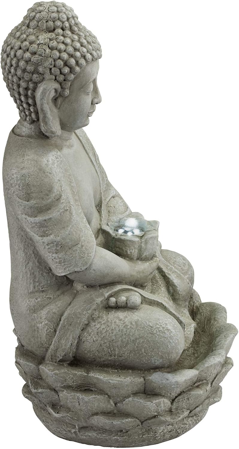 Sitting Buddha 22' High Small Zen Asian Indoor Outdoor Decor Faux Stone Tabletop Fountain with Light LED Water Feature for Outside Garden Patio Yard Desk Backyard Porch Deck - John Timberland