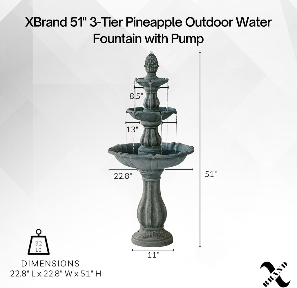 XBrand 51' 3-Tier Outdoor Waterfall Fountain, Weather-Resistant Resin Freestanding Water Feature with Pump, Gray