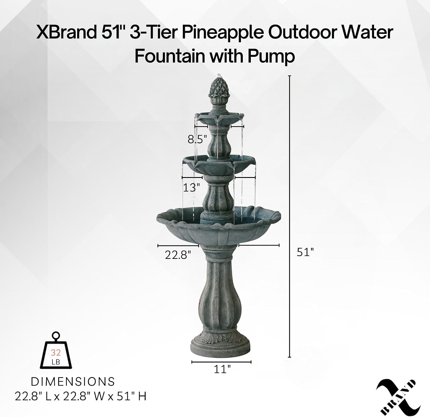 XBrand 51' 3-Tier Outdoor Waterfall Fountain, Weather-Resistant Resin Freestanding Water Feature with Pump, Gray