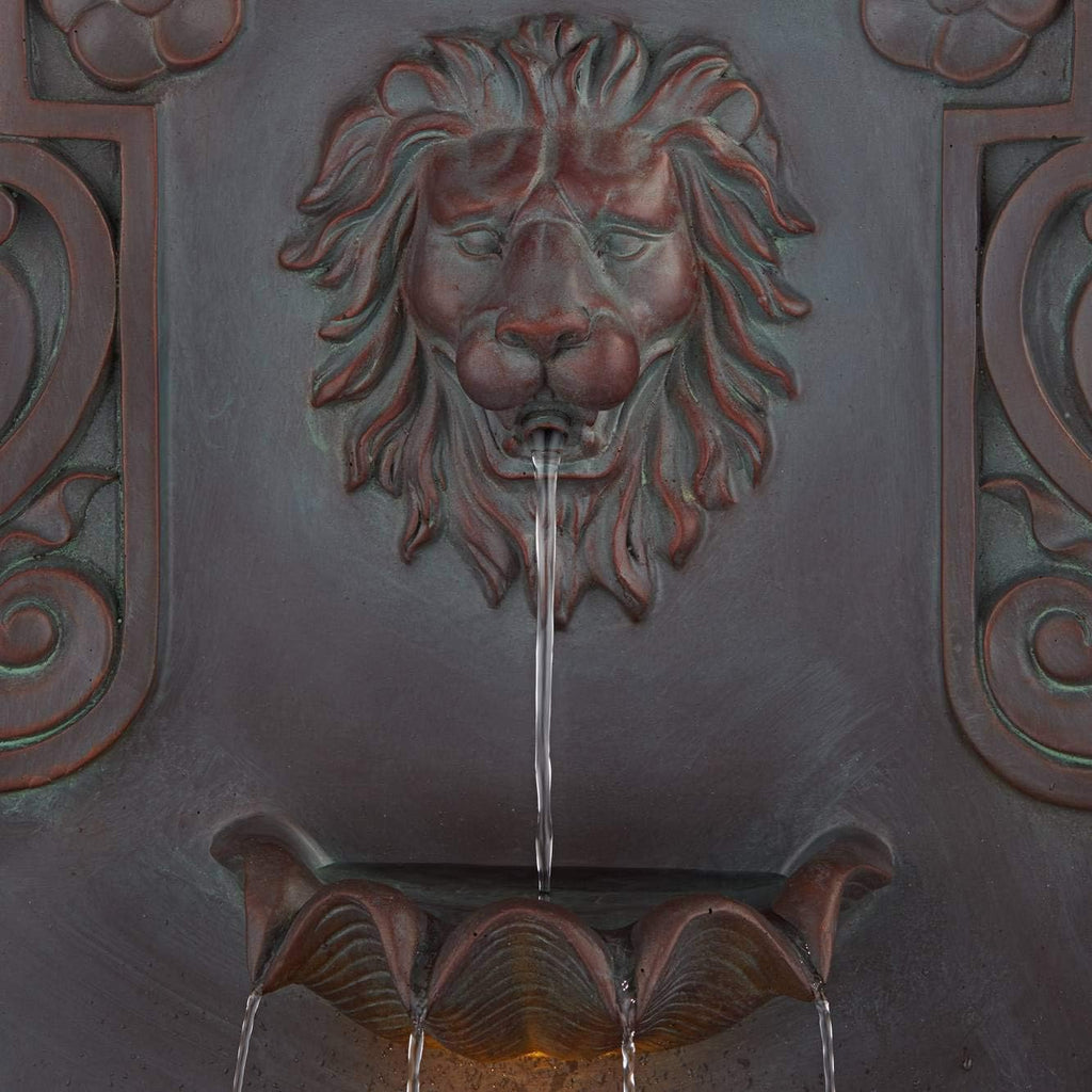 Royal Lion Head 31 1/2' High Large Rustic Indoor Outdoor Decor Bronze Wall Fountain with Light LED Statue Waterfall Tiered Basin Water Feature for Outside Garden Patio Yard Backyard - John Timberland