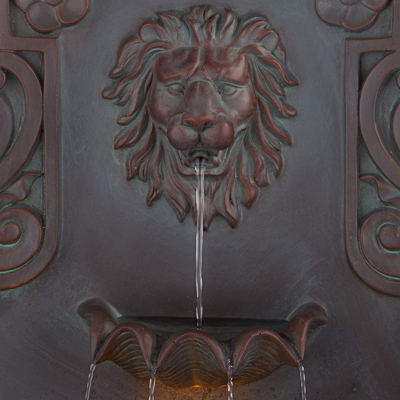 Royal Lion Head 31 1/2' High Large Rustic Indoor Outdoor Decor Bronze Wall Fountain with Light LED Statue Waterfall Tiered Basin Water Feature for Outside Garden Patio Yard Backyard - John Timberland