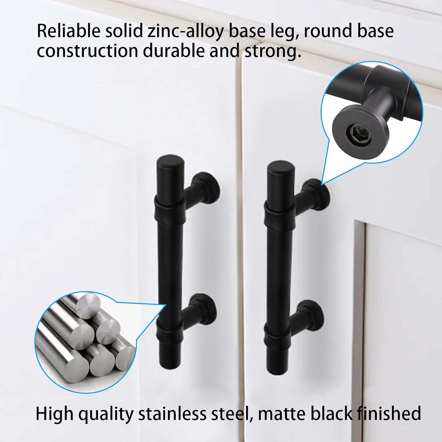 Goldenwarm Black Cabinet Pulls 3 3/4 inch Matte Black Drawer Pulls - 50 Pack LST18BK96 Kitchen Cabinet Hardware Modern Rustic Door Handles T Bar Drawer Hardware for Dresser