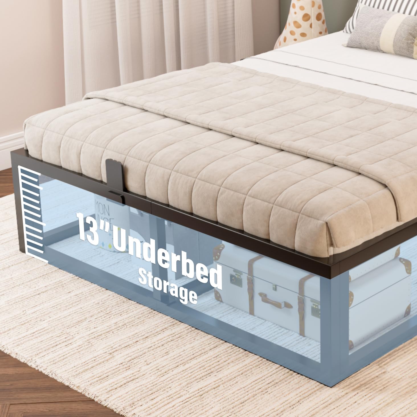 Bilily 14 Inch Queen Bed Frame with Sturdy Steel Slat Support,Heavy Duty Metal Platform Queen Size Mattress Foundation,No Box Spring Needed,Easy Assembly,Noise Free,Black
