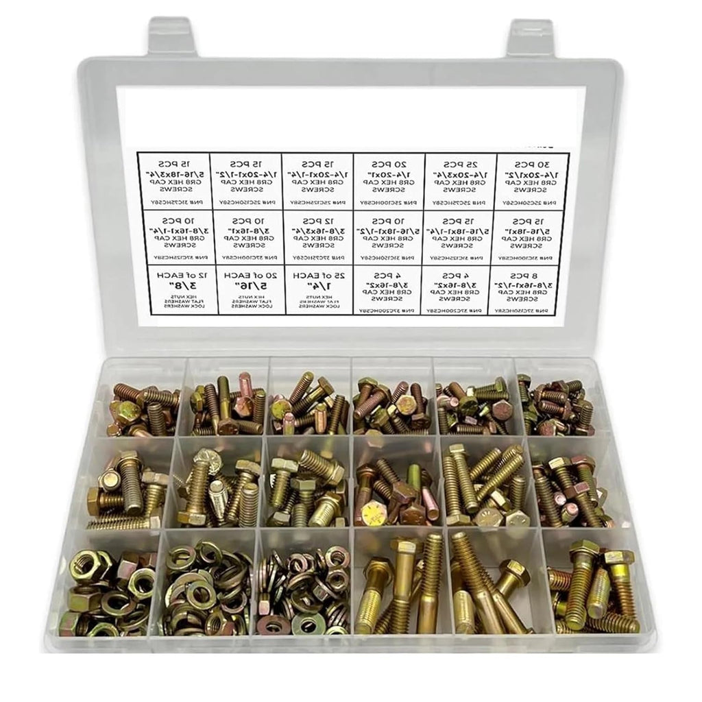 Nuts and Bolts Grade 8 Heavy Duty Hex Cap Bolts Assortment Kit with Nuts Washers for Furniture