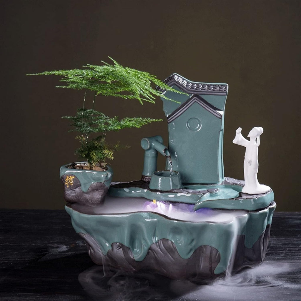 Indoor Water Fountain Tabletop Fountains Zen Chinese Flowing Water Ornaments Fountain Fengshui Lucky Living Room Office with Atomizer Creative Desktop Decorations Meditation Fountain