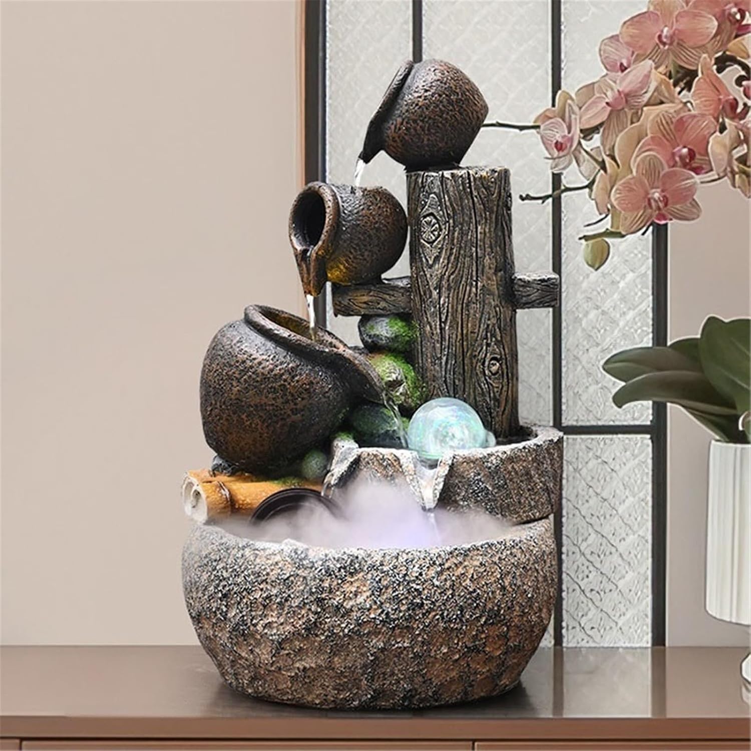 Tabletop Fountain Waterfall Desktop Fountains Rockery and Flowing Water Ornaments Circulating Waterscape Decoration