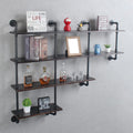 MBQQ 4-Tiers 63inch Industrial Pipe Shelving,Rustic Wooden&Metal Floating Shelves,Home Decor Shelves Wall Mount with Wine Rack,Decorative Accent Wall Book Shelf for Kitchen,Retro Black