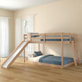 Grain & Grove Bear Twin Over Twin Bunk Bed with Slide, Low Bunk Bed Frame for Kids, Bunk with Ladder, Guardrail, and Slats, No Box Spring Required, Oak Embossed Natural