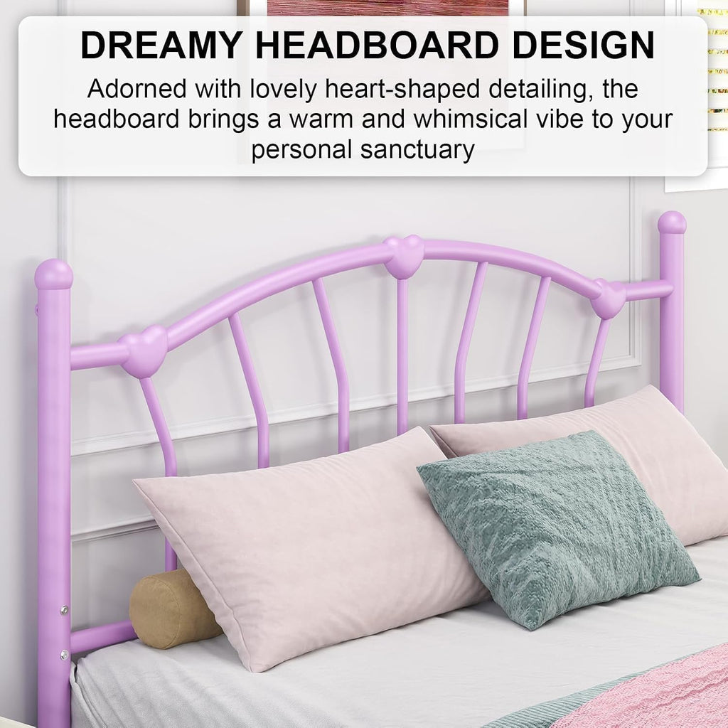 IMMERSTABLE Queen Bed Frame, Heart-Shaped Headboard Metal Platform Bed for Guest Room Bedroom, 12.5' Under Bed Storage, 800LBS Heavy Duty, Noise-Free, No Box Spring Needed, Easy Assembly, Purple