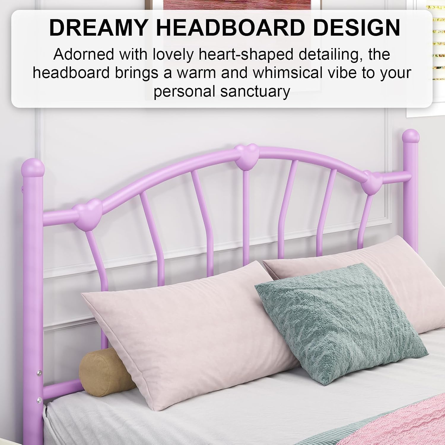 IMMERSTABLE Queen Bed Frame, Heart-Shaped Headboard Metal Platform Bed for Guest Room Bedroom, 12.5' Under Bed Storage, 800LBS Heavy Duty, Noise-Free, No Box Spring Needed, Easy Assembly, Purple