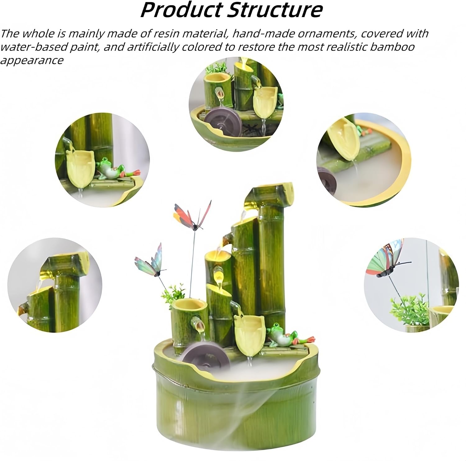 Indoor Tabletop Bamboo Fountains with Automatic Pump, Small Indoor Zen Meditation Relax Waterfall, Decorative Feng Shui Tabletop Fountain Waterfalls for Home Office Bedroom Desk(Green B,Large)