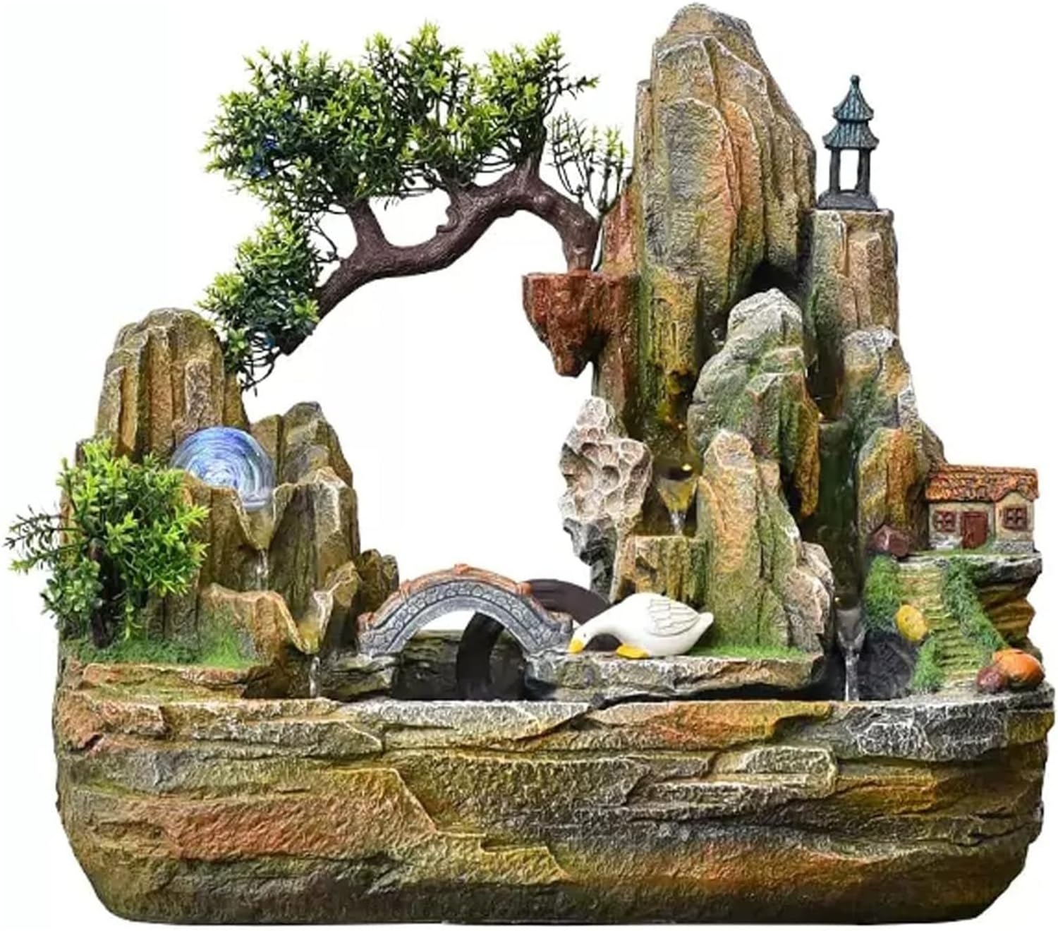 Indoor Water Feature,Ornaments Tabletop Fountain, Waterfall Rockery Fake，Chinese Artificial Tree(S)