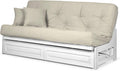 Nirvana Futons Arden White Futon with Storage Drawers Full or Queen Size - Space Saving Armless Design with Comfortable Mattress (Twill Ivory), Sofa Bed Available in