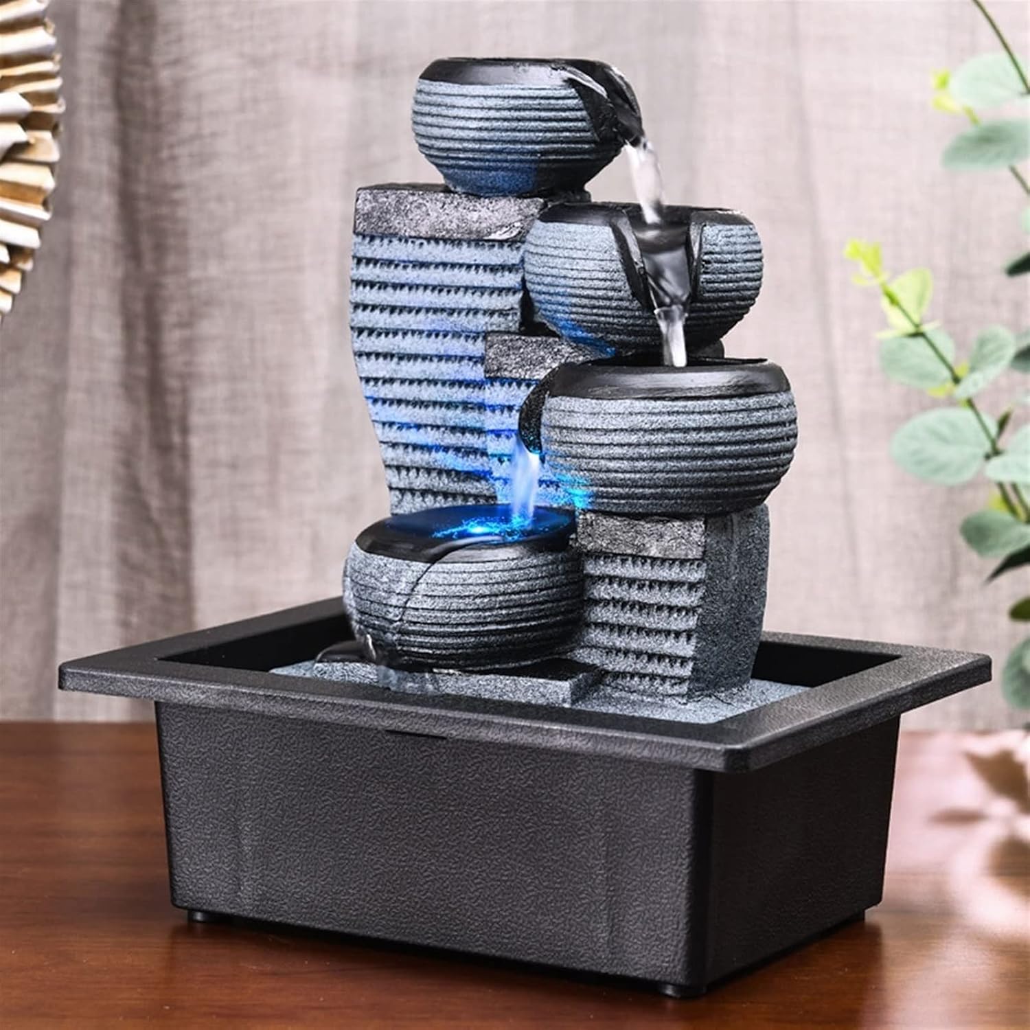 Indoor Water Fountain Tabletop Fountains Stacking Creative Modeling Indoor Running Water Desktop Fountain Decoration Feng Shui Ball Simple Office Decorations Meditation Fountain