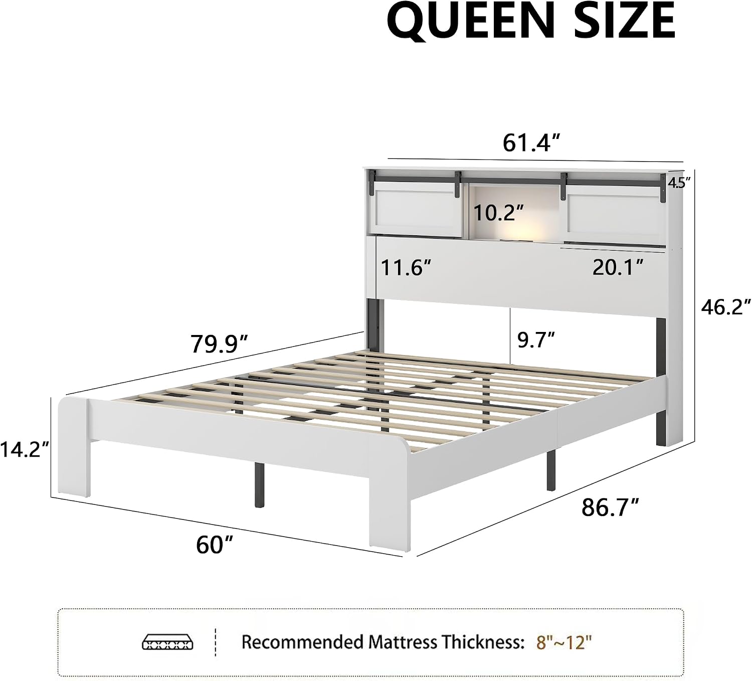 Ball & Cast Queen Bed Frame with Storage Headboard & Built in Charging Station,Farmhouse Platform Bed Frame Queen Size with Wood Slats Support,No Noise,No Box Spring Needed, White