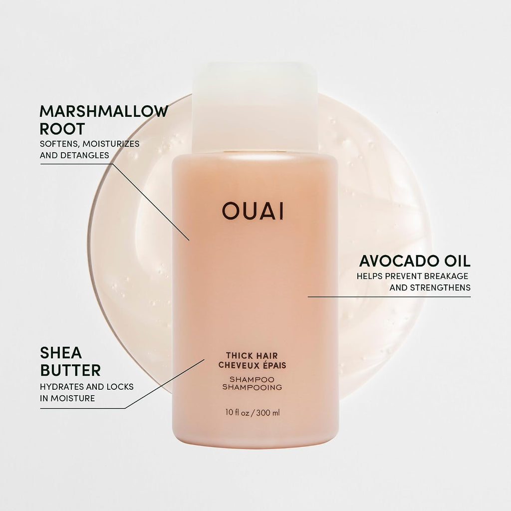 OUAI Thick Hair Bundle - Almond & Olive Oil & Keratin Conditioner, Shampoo & Treatment Masque - Paraben, Phthalate & Sulfate-Free Care (Conditioner & Shampoo 10 Oz each, 8 Fl Oz Masque)